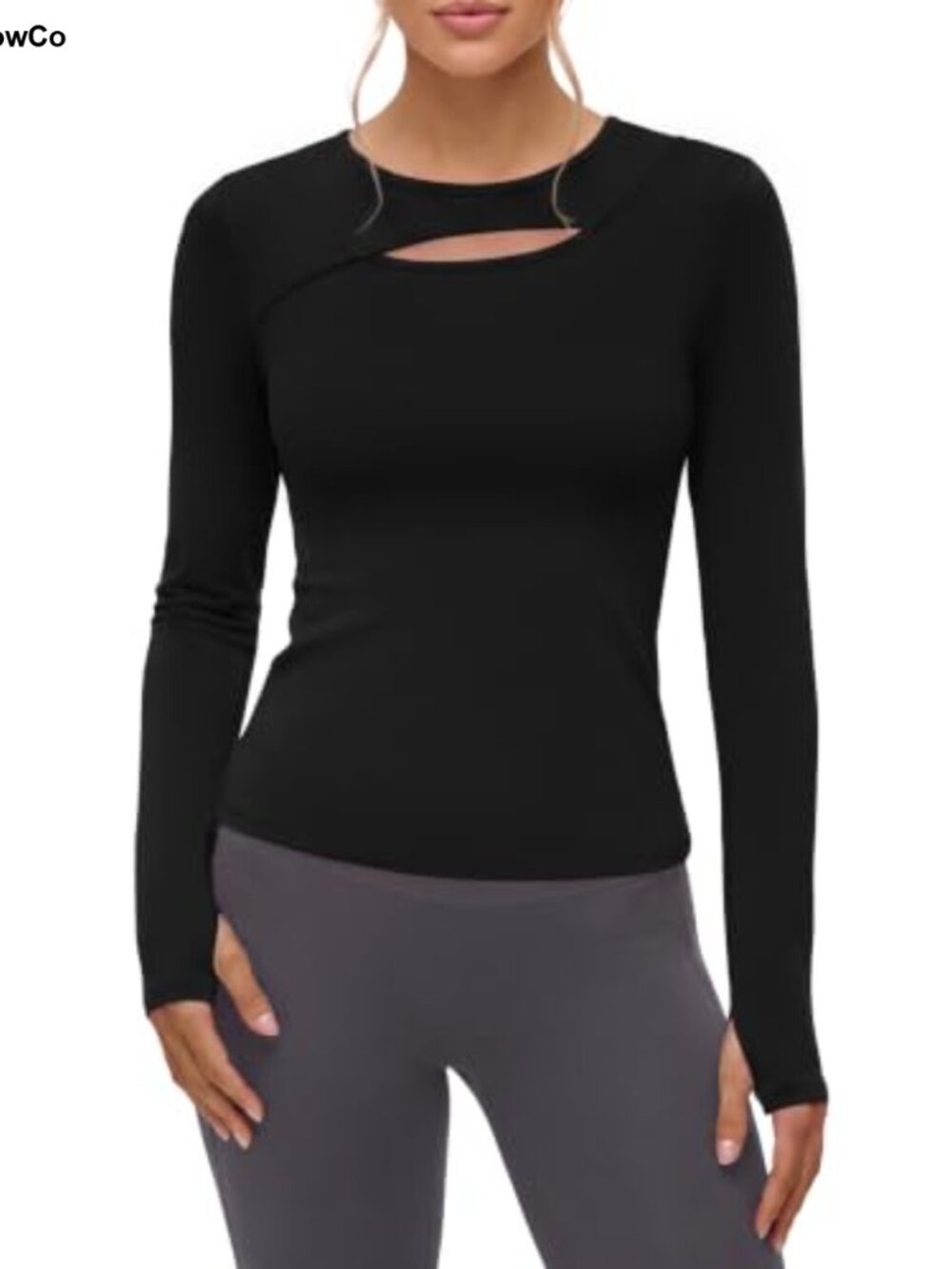 Women's Long Sleeve Workout Top Cutout Gym Shirt Thumbholes